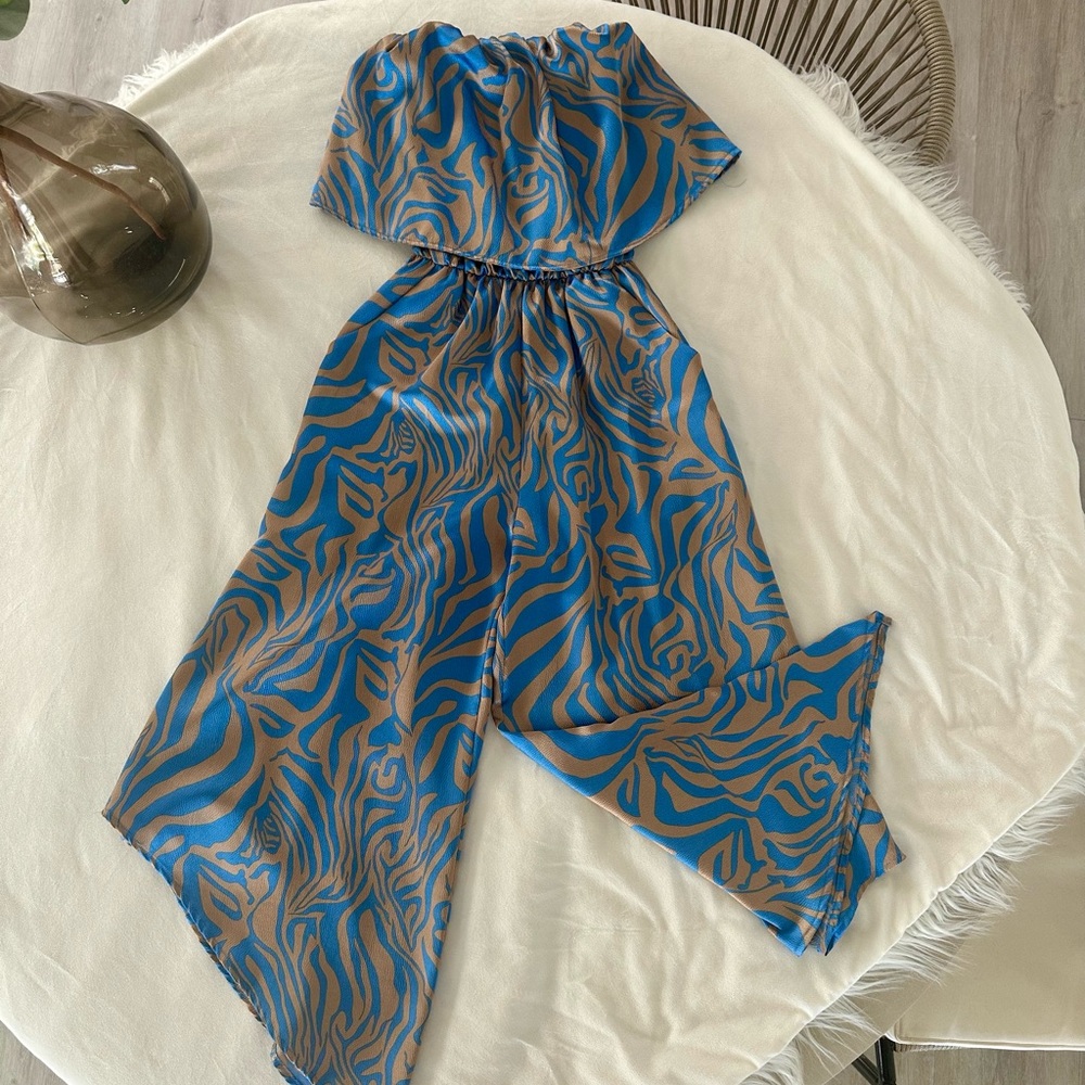 Blue and Brown Zebra Print Jumpsuit